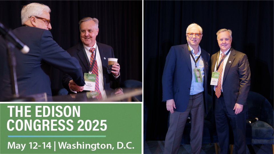 wiresgroup's tweet image. .@GasteigerLarry appreciated the opportunity to have a candid discussion with Steve Mitnick at The Edison Congress last week on the state of transmission policy & recommendations on removing obstacles to facilitate greater investment in critical #transmission infrastructure.