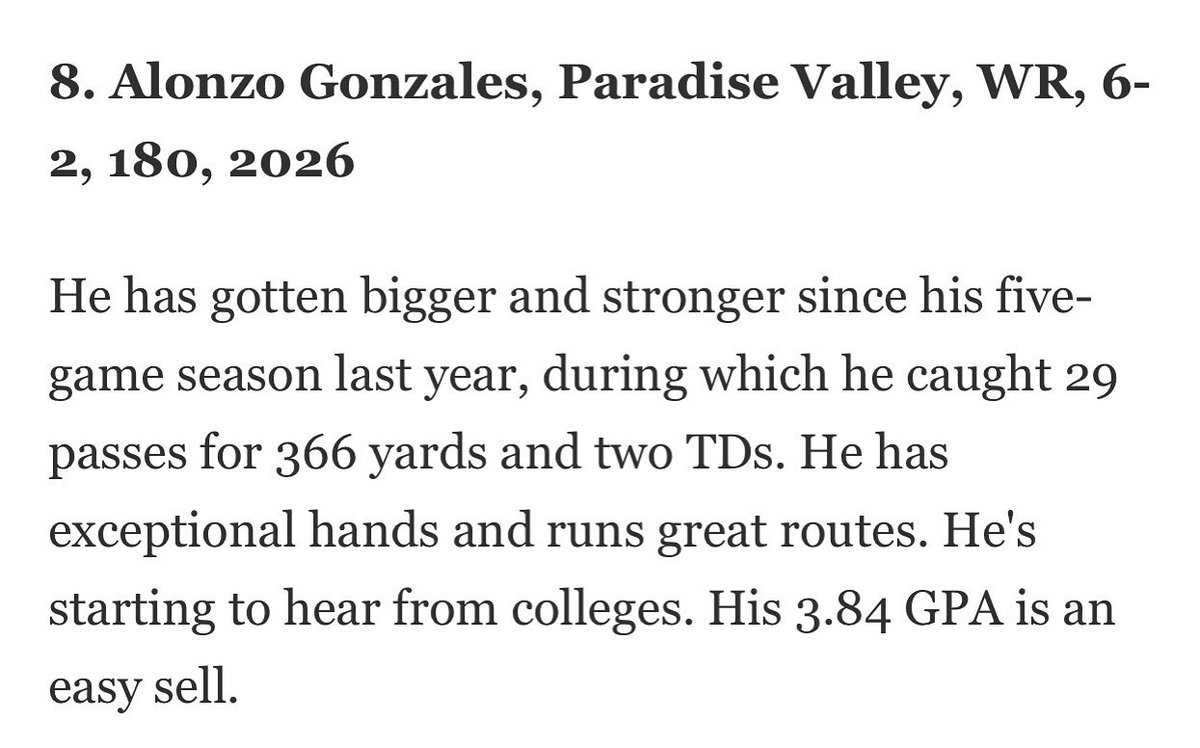 Alonzo getting some preseason recognition. Super proud of this kid. Not everyone knows how hard he works behind the scenes. Looking forward to his senior year at <a href="/PVTrojansFB/">Paradise Valley Football</a>
