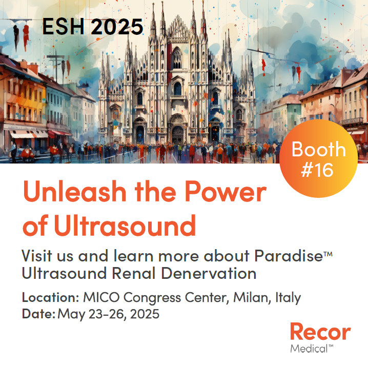 Visit us at #ESH Booth #16 to learn more about the Paradise™ Ultrasound Renal Denervation system, a high standard for lowering blood pressure. 

Prescription only. Results may vary. Important Safety Information: bit.ly/3u4PTlj

#RecorMedical #ParadiseURDN #Hypertension