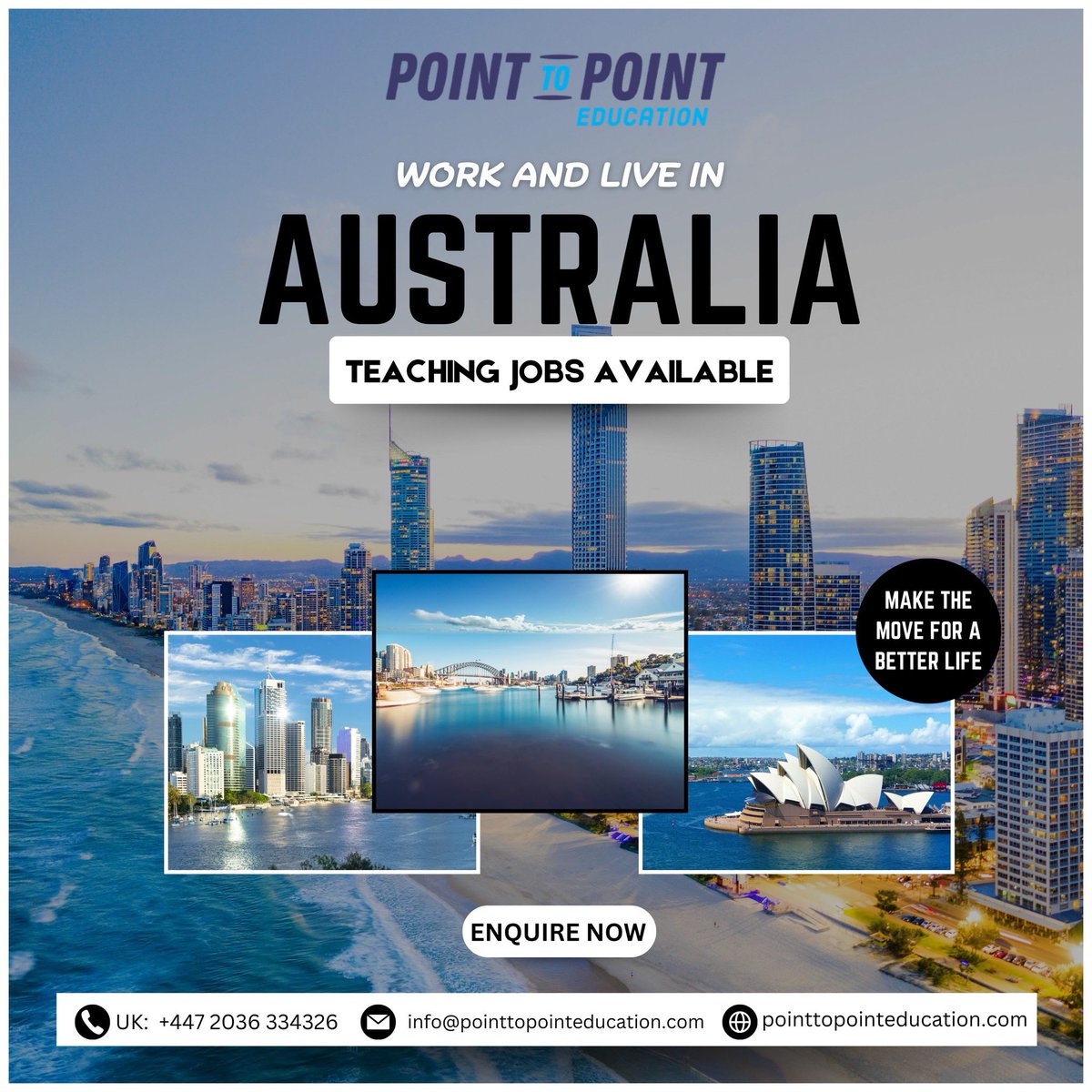 📚 Teachers Wanted for September Start!

Point to Point Education is now onboarding teachers through May &amp; June for exciting roles starting this September 🎉

Whether you're in AUS, NZ, UK, USA, Canada, UAE. 

pointtopointeducation.com/contact/