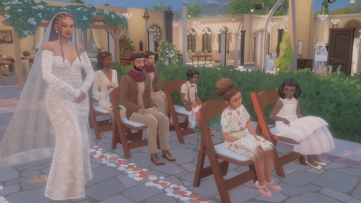 Simsbunnies's tweet photo. I finally had a successful wedding!! It was beautiful. Her two daughters are in the front row and I am very happy the wedding worked 😩💗 

#sims4 #simsmods https://t.co/g64Uo0FanQ