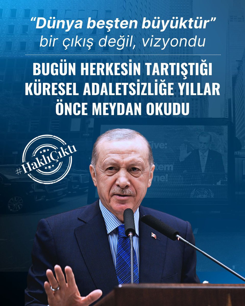“Dünya beşten büyüktür” 

Türkiye, masada oyun kuran, sahada denge inşa eden bir  liderin ülkesi.

Türkiye, artık başkalarının kurduğu denklemlerde figüran değil, kendi paradigmasını inşa eden kurucu bir akıl.

#KüreselLiderErdoğan
#HaklıÇıktı