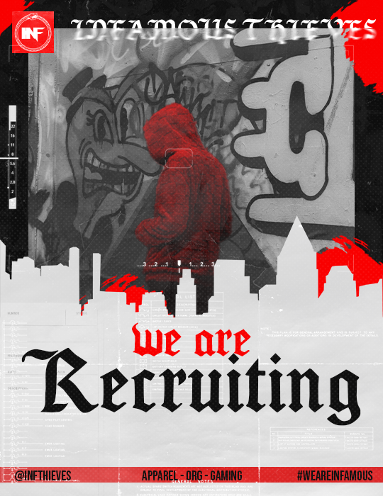 Infamous Thieves (@infthieves) on Twitter photo We are looking to add to our staff in <a href="/InfThieves/">Infamous Thieves</a> and we are looking for the the following (unpaid):
- Social Media Manager
- Head of Esports
- Talent Acquisition Specialist ( to work along side with <a href="/NamesMoxie/">Moxie</a> and <a href="/lordsor1n/">INF | LordSor1n</a>)
- Title Managers
<a href="/GenTeaEnergy/">GenTea</a> | <a href="/SoarDogg/">SoarDogg Apparel</a> We are looking to add to our staff in <a href="/InfThieves/">Infamous Thieves</a> and we are looking for the the following (unpaid):
- Social Media Manager
- Head of Esports
- Talent Acquisition Specialist ( to work along side with <a href="/NamesMoxie/">Moxie</a> and <a href="/lordsor1n/">INF | LordSor1n</a>)
- Title Managers
<a href="/GenTeaEnergy/">GenTea</a> | <a href="/SoarDogg/">SoarDogg Apparel</a>
