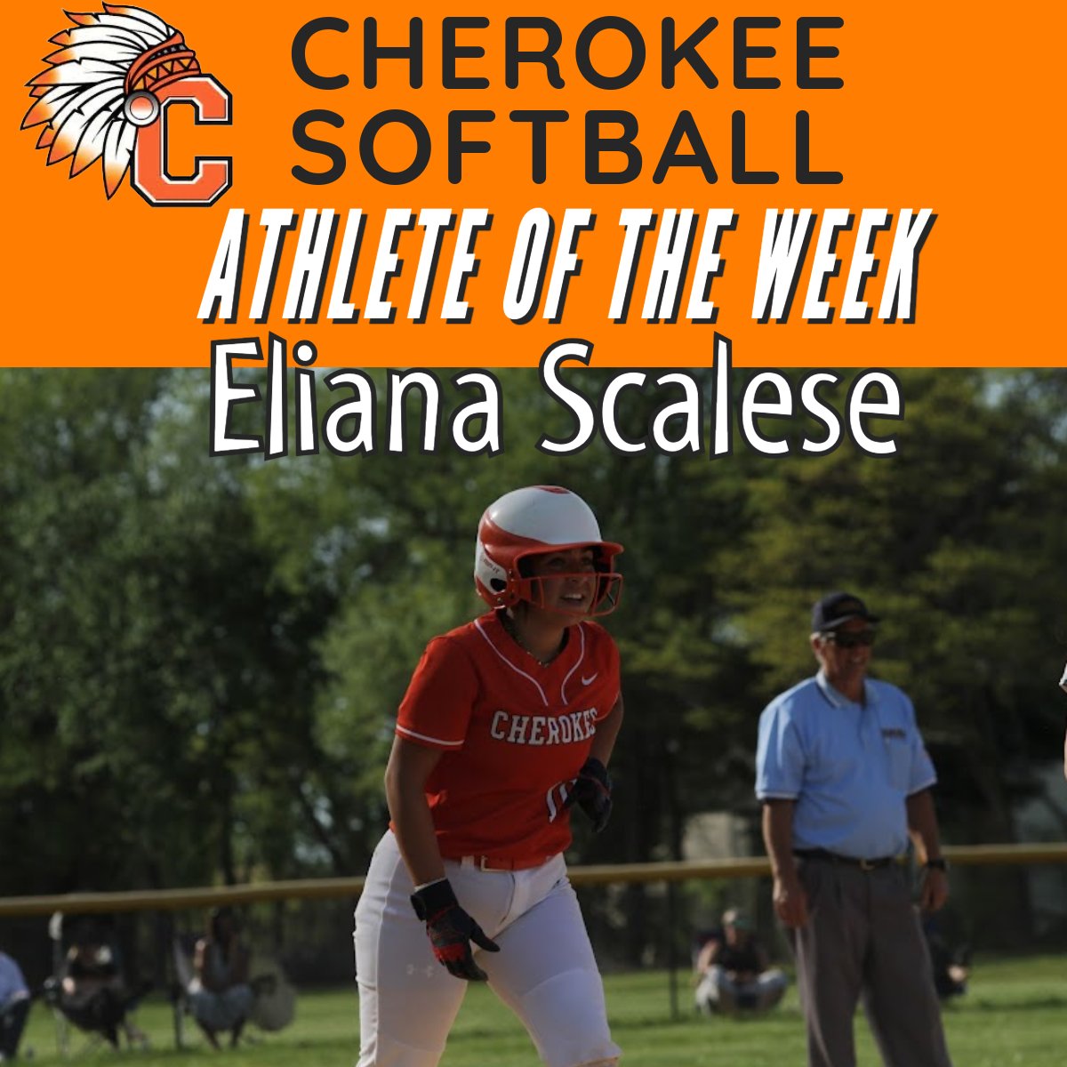 Congrats to our Athlete of the Week Eliana Scalese 👏  Scalese batted .500 in the last two games for the Chiefs, helping them secure two wins. The left fielder has 14 hits this season and is 4th on the team in batting average. She has also been perfect in the field with no errors