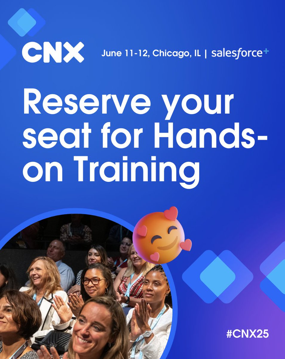 Get hands on with Salesforce experts at #CNX25! Join an interactive, 60- or 90-minute session to...
🔍 Explore our latest product innovations
💬 Ask questions live
🧠 Get expert guidance

Seats are limited - sign up now: reg.salesforce.com/flow/plus/cnx2…