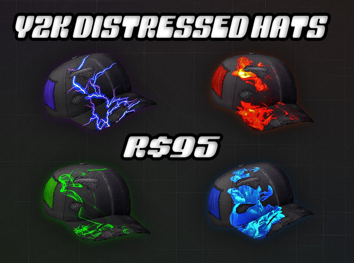 Y2K Distressed Hats Collection! ✮⋆˙

Buy them here: roblox.com/catalog?Keywor…

 #Roblox #RobloxDev #RobloxUGC #y2k #UGC #3d