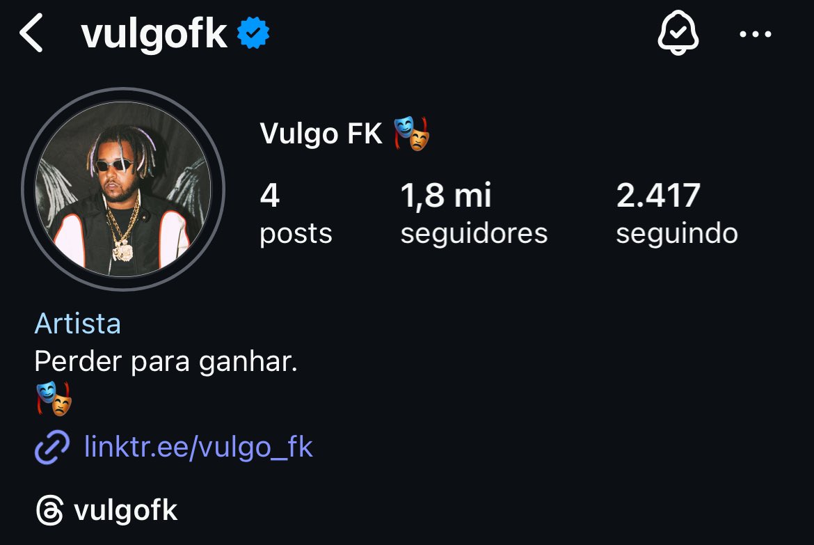 Vulgo FK alterou hoje sua biografia do Instagram. 

“Perder para ganhar” 👀
