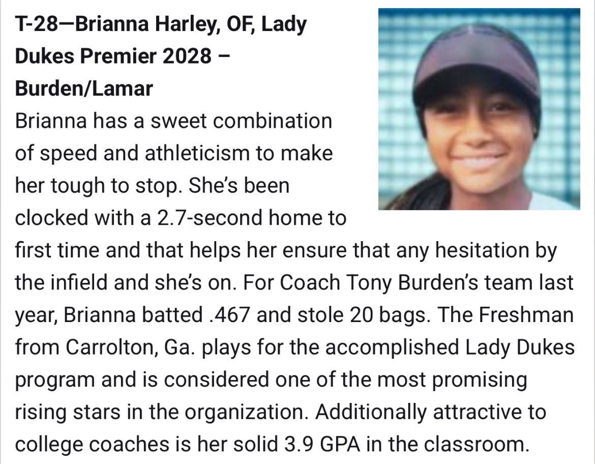 Lady Dukes 2028 Premier | 2028 National (@ladydukes28nat) on Twitter photo Congratulations to outfielder <a href="/brihar2028/">Brianna Harley</a> on being ranked #28 by <a href="/LineDsoftball/">Line Drive Media</a> on the Hot 100 list for the class of 2028. Way to go Bri! Congratulations to outfielder <a href="/brihar2028/">Brianna Harley</a> on being ranked #28 by <a href="/LineDsoftball/">Line Drive Media</a> on the Hot 100 list for the class of 2028. Way to go Bri!