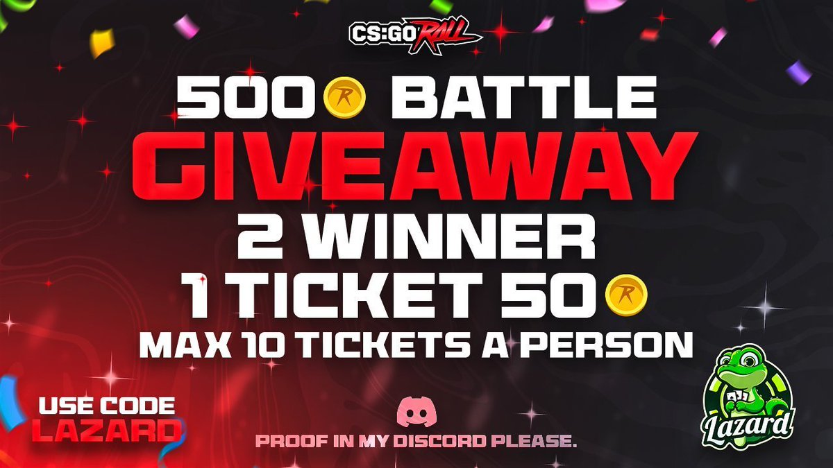 💰500C CSGOROLL GIVEAWAY!
✅RT + tag 1 (Random RT 20$)
🔥2 winners 250c each
🦎Use code Lazard to deposit!
🎟️1 Ticket=50c max 10 per person
🚨Please post proof in the discord
⏳31-5 Last day to join!
#giveaway #lazard #CSGOGiveaway #csgoroll #depositgiveaway