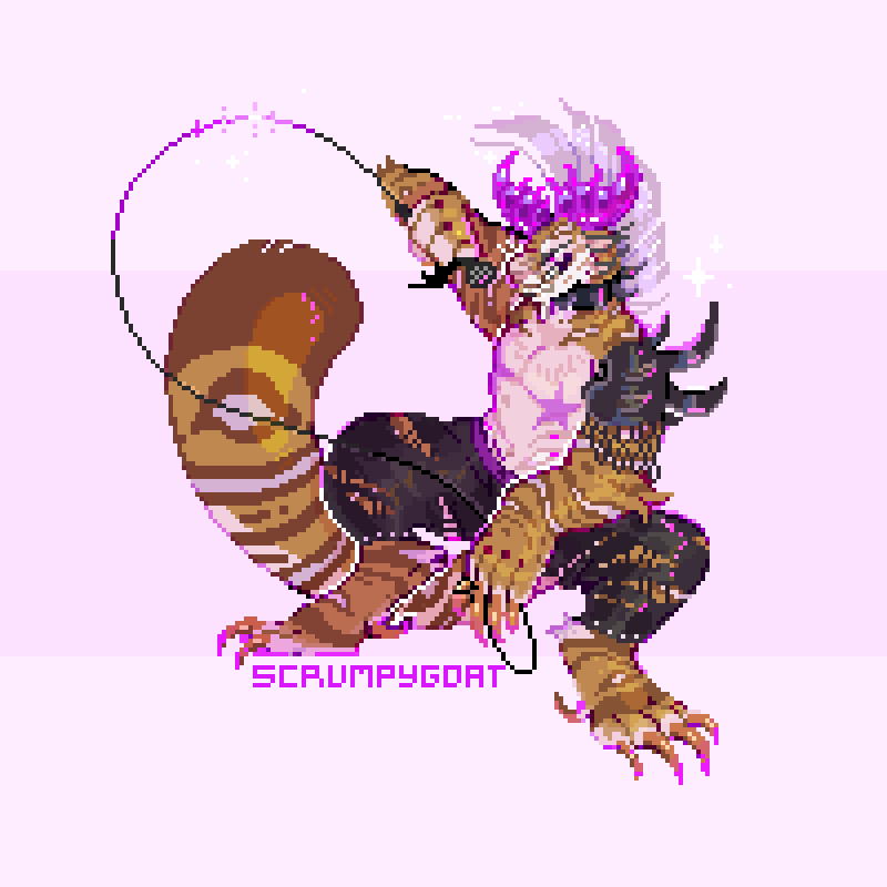 👀 haven't posted in a while here but this one went over well on tumbo. My glamrock charr, Lae Tigersong ✨✨
