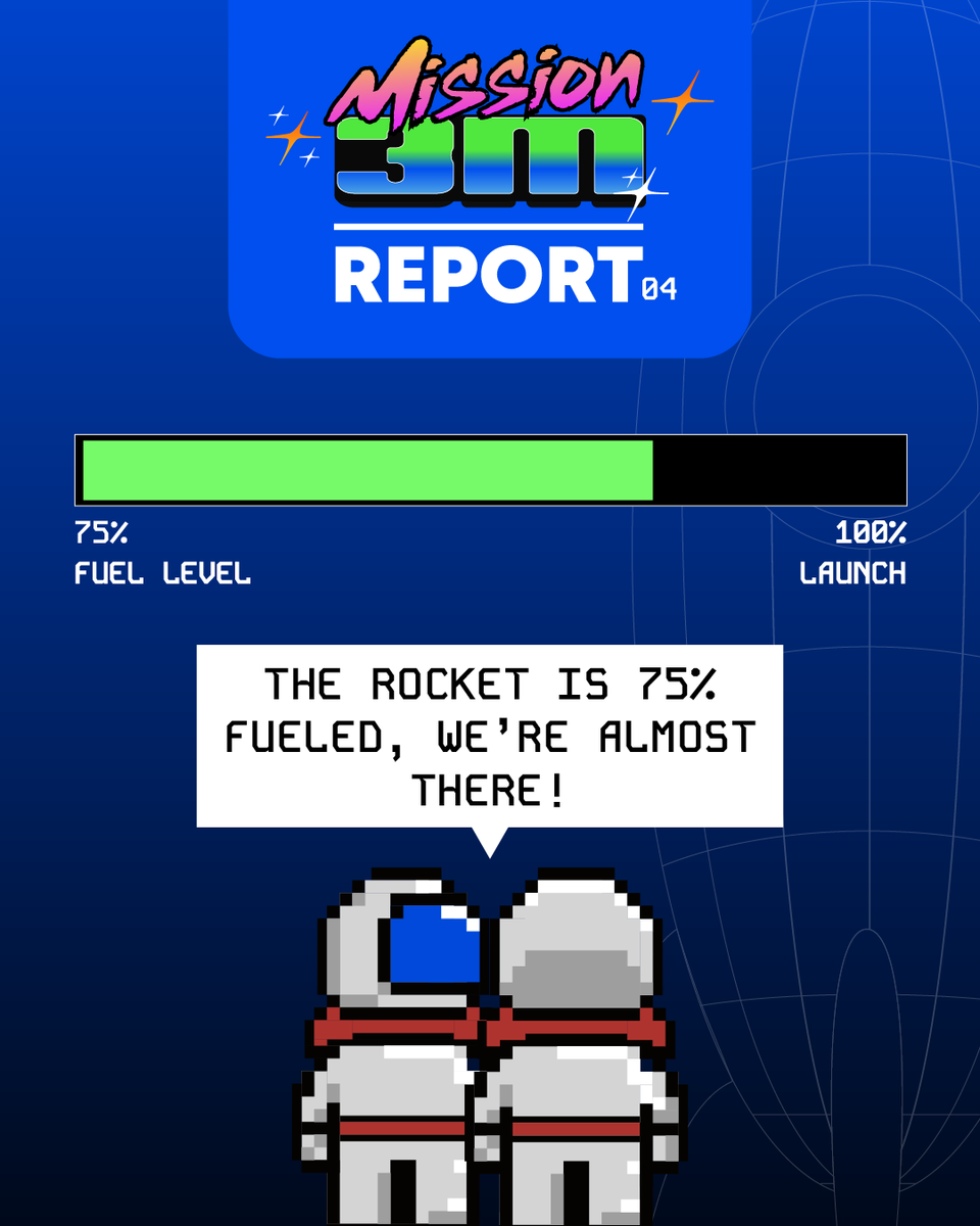 Mission 3M Progress Report - Fuel Level 75% ⛽️

3/4 of the way, just keep tapping 🐠

#Mission3M