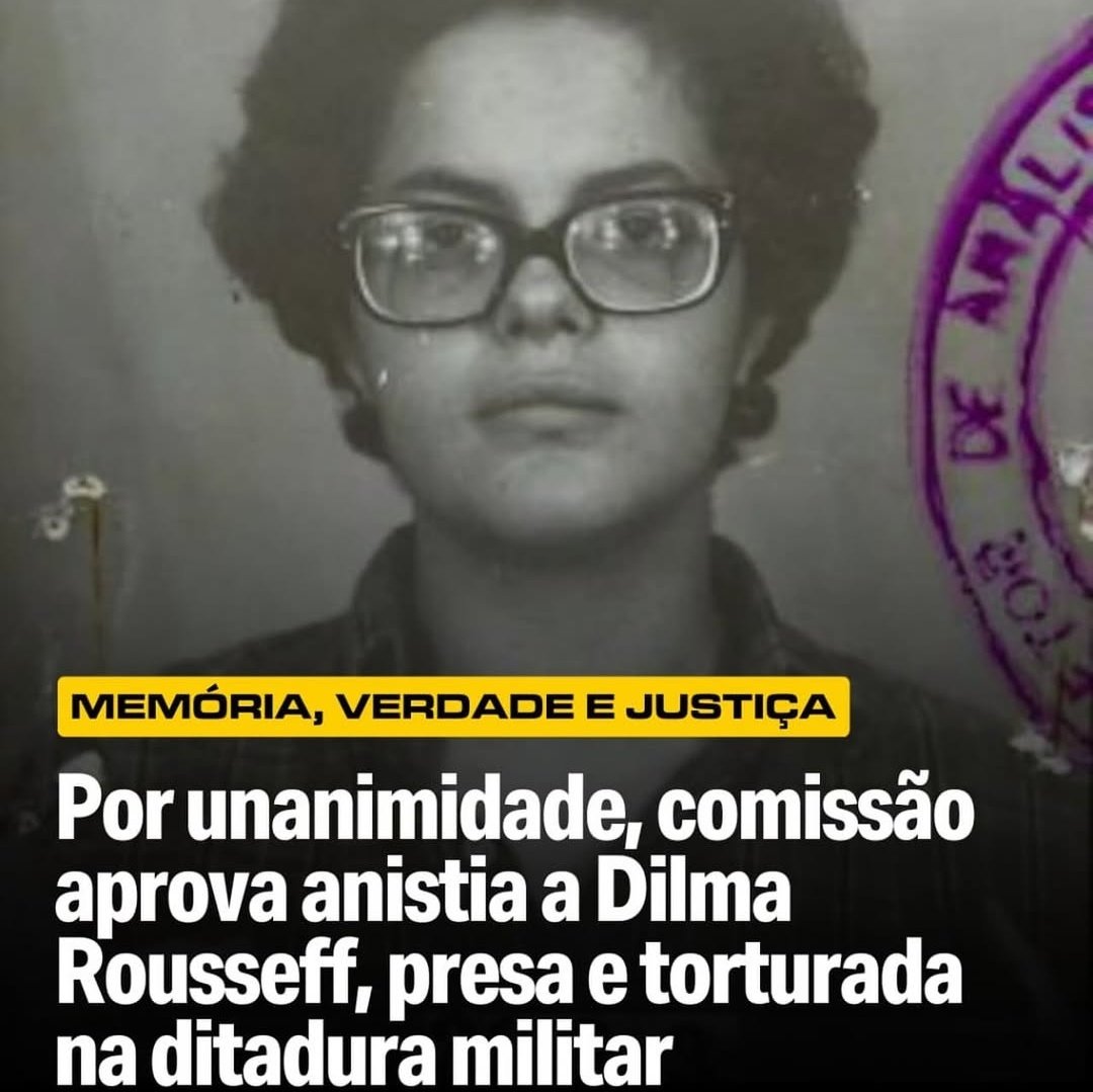 Dilma Roussef lutou contra a ditadura militar, foi presa por 3 anos, onde foi torturada, tiraram direitos políticos e foi perseguida.
Agora a Comissão da Anistia reconhece Dilma como anistiada política, e indeniza em R$ 100 mil.
É a memória, a verdade e a justiça.
Coração valente