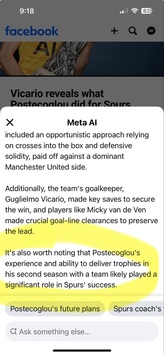 paulcaon's tweet photo. Clicked on “what’s the secret to Spurs success?” prompt by Meta AI…it’s factual now, even our over lords are referencing it https://t.co/XZz3iUdxA2