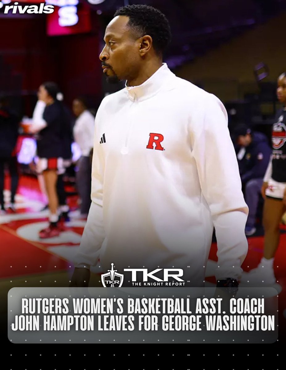 RutgersOn3's tweet image. Rutgers Women’s Basketball assistant coach John Hampton has left for a similar role with George Washington.

The program now has two openings with Johnetta Hayes becoming Alabama State&apos;s HC this offseason.

👉 tinyurl.com/48b5zpev