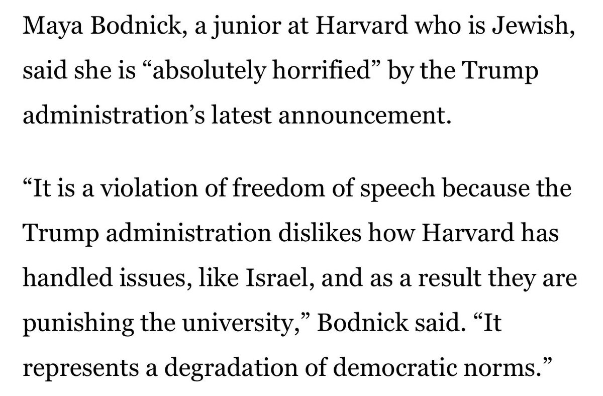 MayaBodnick's tweet image. Trump’s targeting of my university is an assault on American democracy and civil society. Just look at Hungary: attacks on universities are often an early sign of democratic decline. We can’t stay silent.