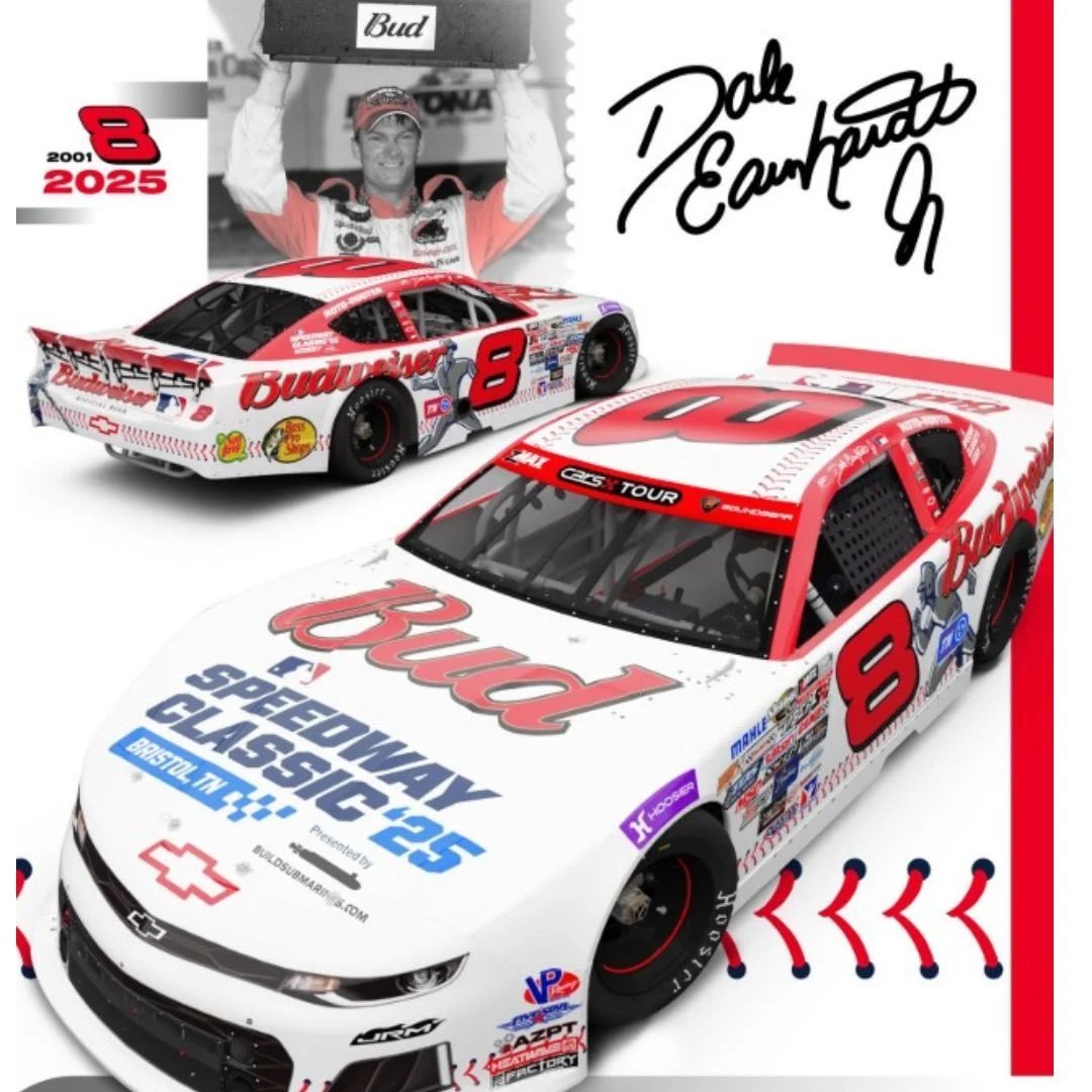 Dale Jr. and Budweiser showcase MLB Speedway Classic at Bristol in special paint scheme! ⚾️

Read more here! bit.ly/3Fevjox