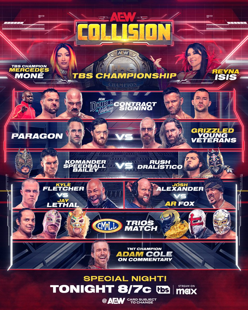A Special Thursday Night #AEWCollision airs at 8ET / 7CT on TBS and Streaming on MAX, TONIGHT!