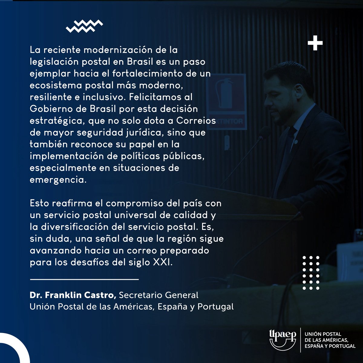 La nueva legislación postal en Brasil es un avance clave para toda la región.

Fortalece a <a href="/correiosBR/">Correios</a> y refleja el compromiso con un ecosistema postal moderno e inclusivo.

Compartimos la reflexión del Secretario General de UPAEP sobre este importante hito. 👇