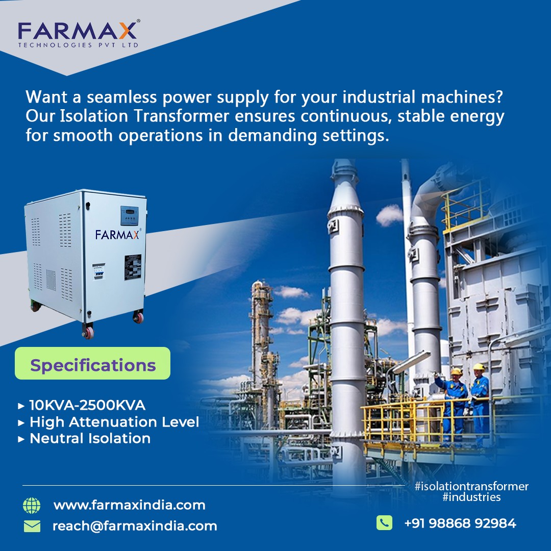 FarmaxT's tweet image. Want a seamless power supply for your industrial machines?
Our Isolation Transformer ensures continuous, stable energy for smooth operations in demanding settings.

📞 98868 92984
🌐 farmaxindia.com

#IsolationTransformer #Transformers #industries #IndustrialMachines