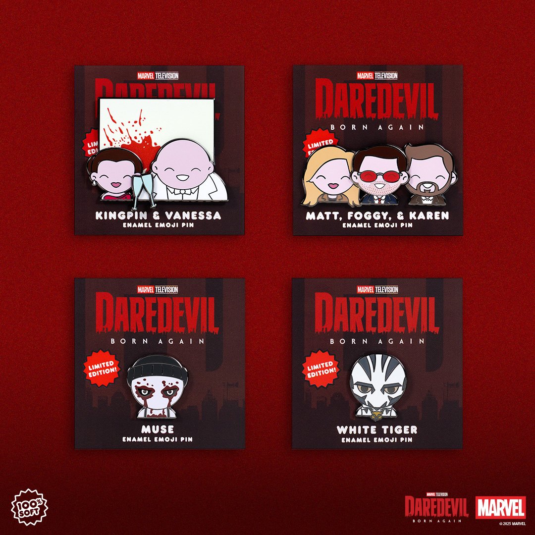 <데어데블 : 본어게인> 100% Soft 뱃지 판매 & 실물 사진 2탄 #DaredevilBornAgain 😈 종류: 넬머페(맷 머독&포기&카렌), 킹핀&바네사, 뮤즈, 화이트 타이거...