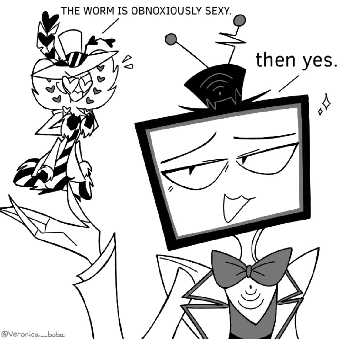 veronica__boba's tweet image. very important question
#voxhazbinhotel #valentinohazbinhotel #StaticMoth