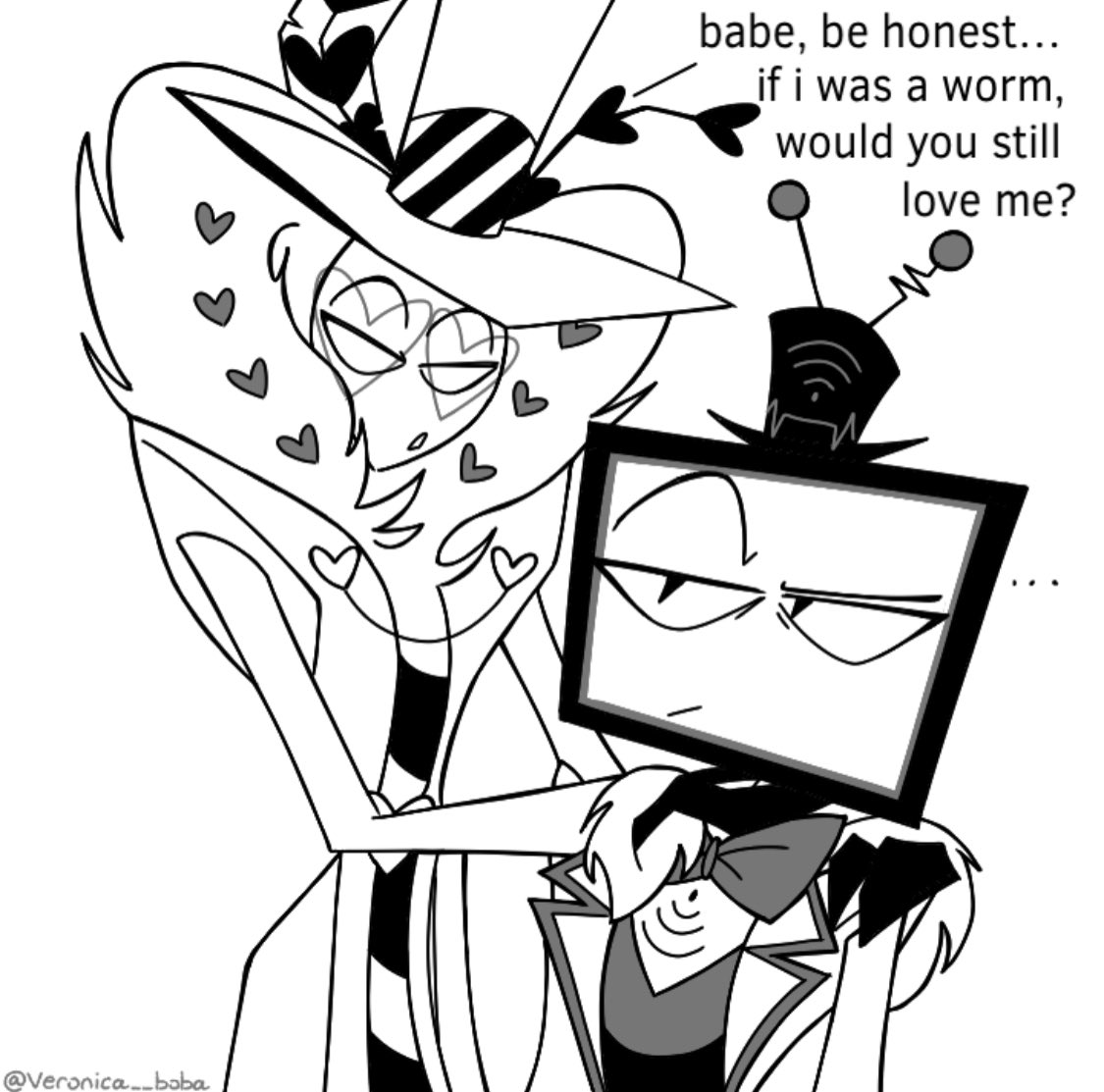 veronica__boba's tweet image. very important question
#voxhazbinhotel #valentinohazbinhotel #StaticMoth
