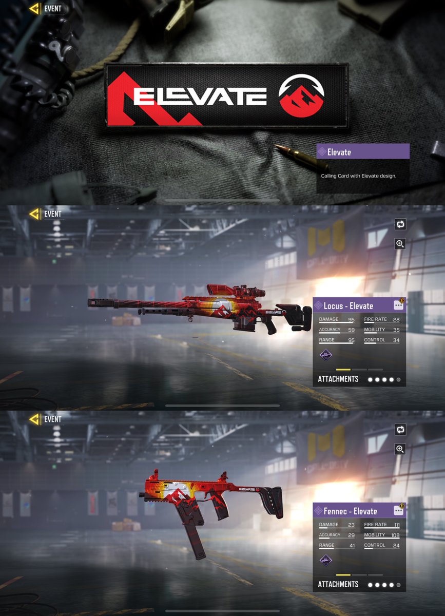 More <a href="/ElevateGG/">ELEVATE</a> skins in Garena CoD:M for winning CoD:M World Championship 2024.

Complete the “Rise with the Champions” event with easy tasks like logging in for 7 days, win 3 games, play 5 games and earn: 
🟣 Elevate - Sticker
🟣 Elevate - Spray
🟣 Elevate - Avatar
🟣 Elevate -