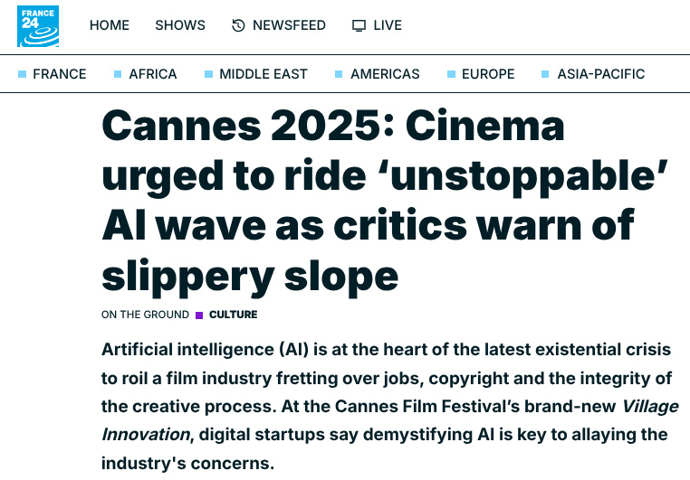 FR: #Cannes2025 RE: #AI 

#actors #artificialintelligencenews #France 
#copyright #FilmIndustry #jobs 
#CreativeProcess 

 🎞️🗞️🎶🎭

songwhip.com/temperance-lan…
👆
Listen #free to my song above on
this #hottopic
&amp;
Read the #article below: #important issue
👇
france24.com/en/culture/202…