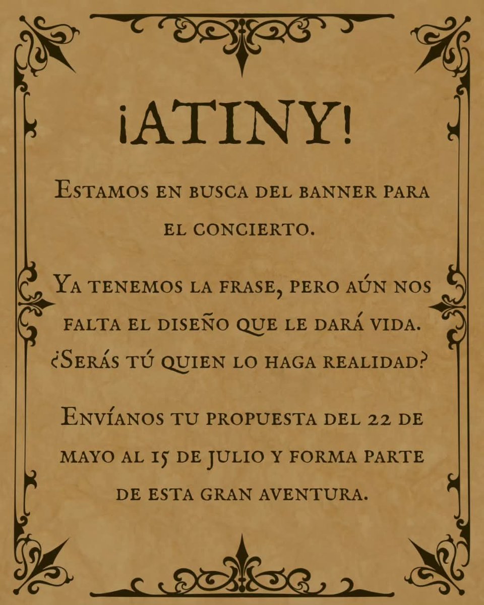 ateez_cdmx's tweet photo. [🎨] ¡Tu momento ha llegado, ATINY! 

Estamos en busca del  banner para el concierto. La frase ya está lista, pero aún falta el diseño que dará vida. ¿Serás tú quien lo haga realidad? 💫

#ATEEZ #에이티즈 #In_Your_Fantasy #In_Your_Fantasy_Mexico https://t.co/9l9K6FvA5b
