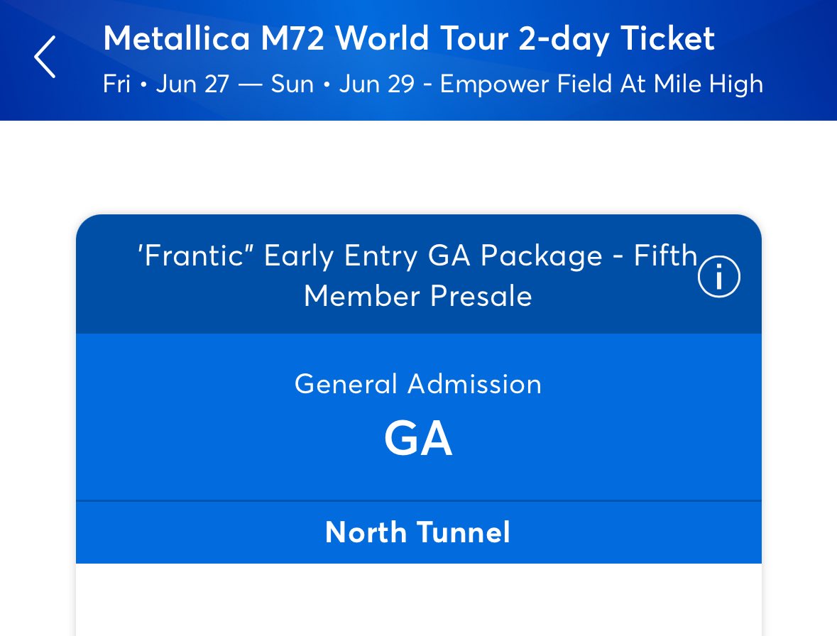 IAvellan's tweet photo. @Metallica I’m selling  a 2 day Denver , CO ticket . Early entry General admission $500 if anyone is interested. https://t.co/uzqL99IZmb