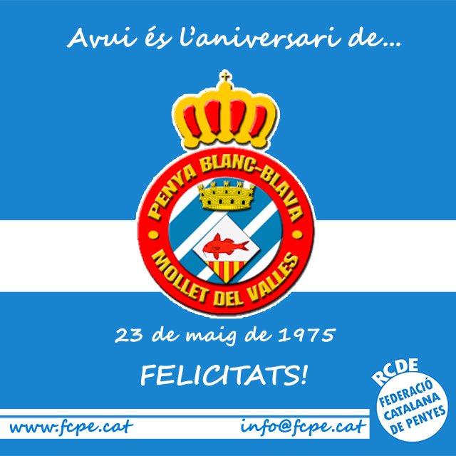 Avui es l’aniversari de la Penya <a href="/PericosdeMollet/">Pericos de Mollet</a> 
Moltes felicitats!!!!
#RCDE #FCPE