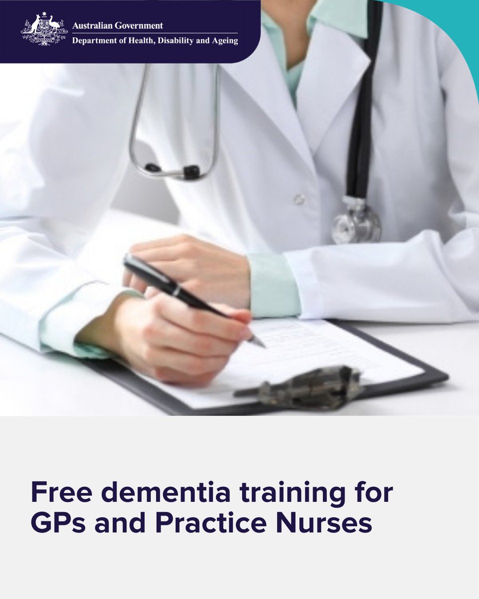 GPs &amp; Practice Nurses can access free dementia education &amp; resources &amp; earn continuing professional development points through @dementiatrainau, funded by the department.

This includes downloadable resources, e-learning &amp; webinars.

Visit 💻 dta.com.au/general-practi…