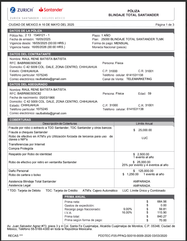 Todavía siguen sin saber registrar una dirección de correo @zurich y <a href="/SantanderMx/">Santander México</a> y le envían documentación de un cliente a otra persona. 

¿Qué opinaran en <a href="/SCJN/">Suprema Corte</a> de este mal manejo en el tratamiento de datos personales?