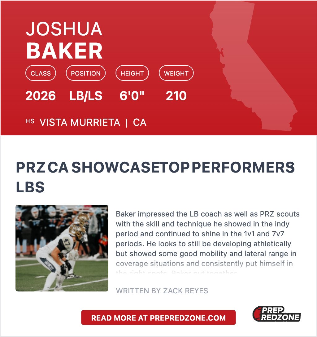 Thank You <a href="/PrepRedzoneCA/">Prep Redzone California</a> for the Evaluation and the great Camp.