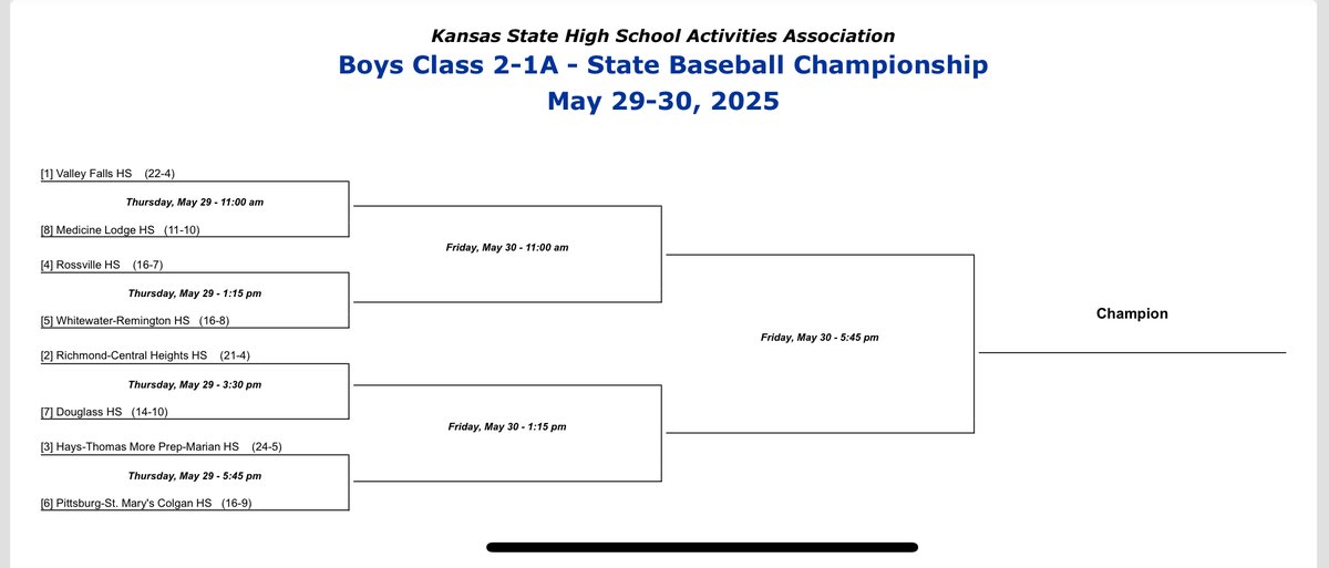 The State Baseball Bracket is set! DHS draws Richmond/Central Heights at 3:30PM on Thursday May 29th!