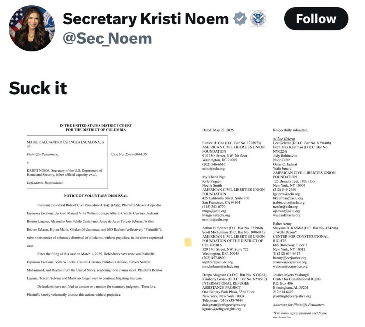 JamieBonkiewicz's tweet photo. You’re a fucking cabinet official tweeting “suck it” like a middle school bully. No wonder nobody takes you seriously. https://t.co/oquPagoN4j