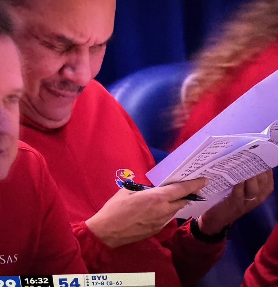 CamLippoldtGolf's tweet image. Bill Self trying to figure out why a lineup of Darryn Peterson, Elmarko Jackson, Melvin Council, (insert random division 2 transfer at power forward) and Flory Bidunga are losing by 25 on the road to BYU