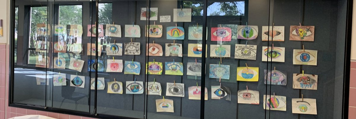 5th grade Surreal Eye showcase for graduation tomorrow, student chose their own theme and water soluble drawing medium.  Love how unique each work. Then a mad dash to get down and returned in time for summer break.