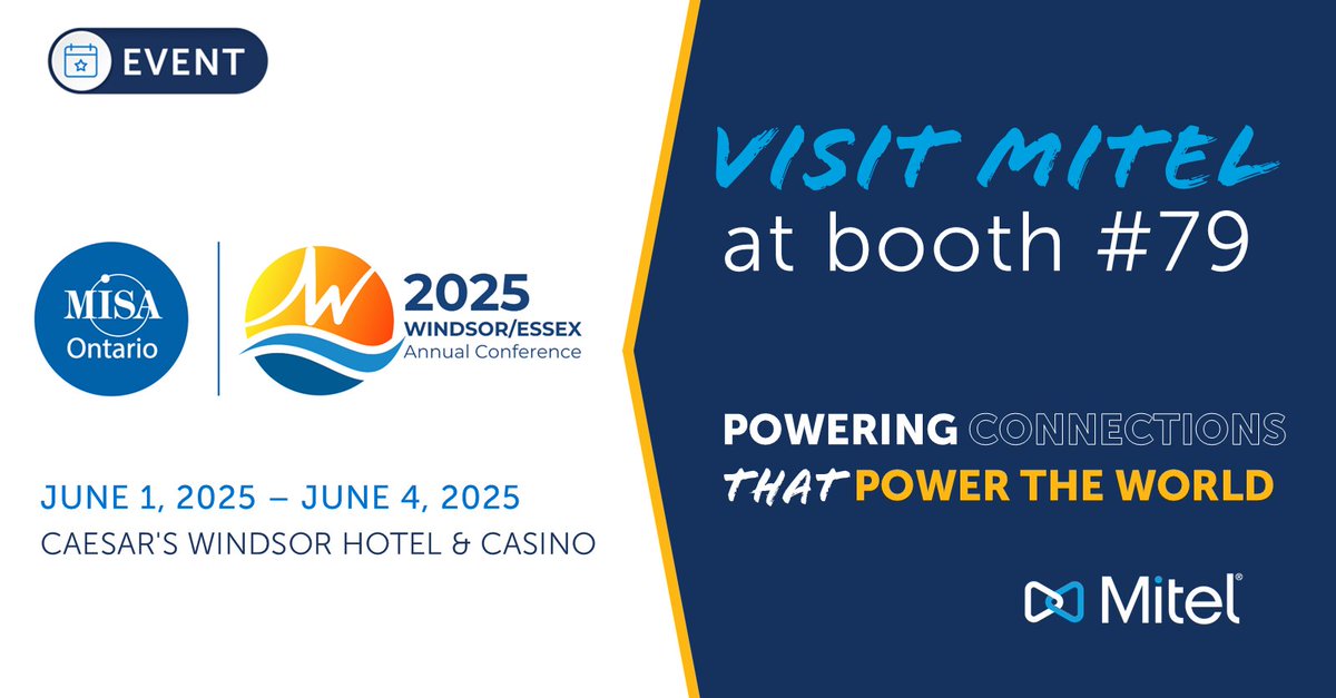Mitel® Official (@mitel) on Twitter photo 📅 #Mitel will be at the 2025 <a href="/MISAOntario/">MISA Ontario</a> Annual Conference and Trade Show in June! Visit booth #79 and learn how our solutions support communications efficiency, reliability, and security in the #PublicSector.
#MISAON 📅 #Mitel will be at the 2025 <a href="/MISAOntario/">MISA Ontario</a> Annual Conference and Trade Show in June! Visit booth #79 and learn how our solutions support communications efficiency, reliability, and security in the #PublicSector.
#MISAON