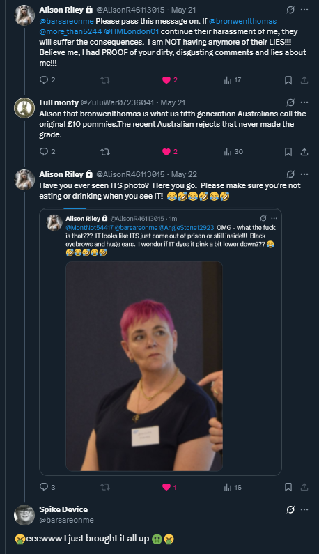 barsareonme's tweet photo. @bronwenlthomas I see you get told your a garden gnome, and even your oz pals think your worth nothing, and quit with your 💩 about me. you are evil beyond evil, and karma is coming to you😂🤣is this your constipated look https://t.co/skz4ZEUPxS