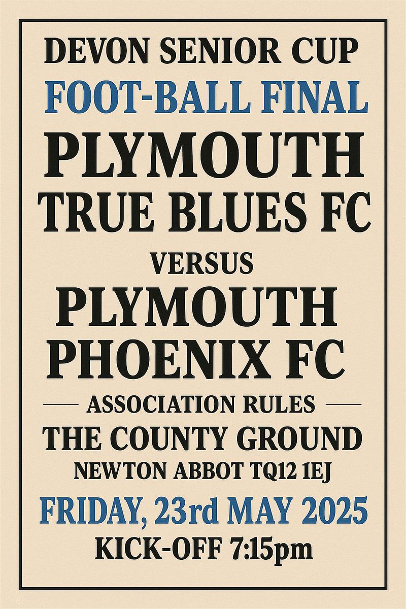 It’s match day - if you can’t make it wish us luck 👍
<a href="/PlymTrueBlues/">Plymouth True Blues FC</a>
