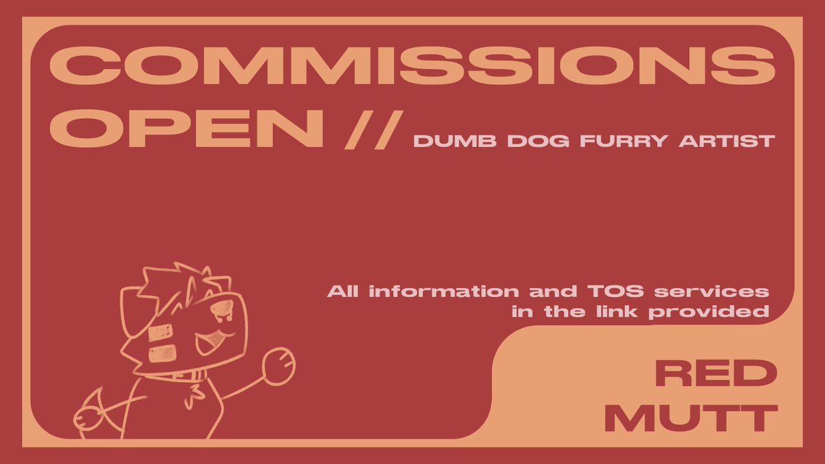 COMMISSIONS ARE OPENNNN!!!

for the first time in forever, i'm opening commissions, there will be 5 Slots available and will have DMs open to discussion. feel free to ask questions and visit my website for information and TOS!

redmuttcoms.carrd.co