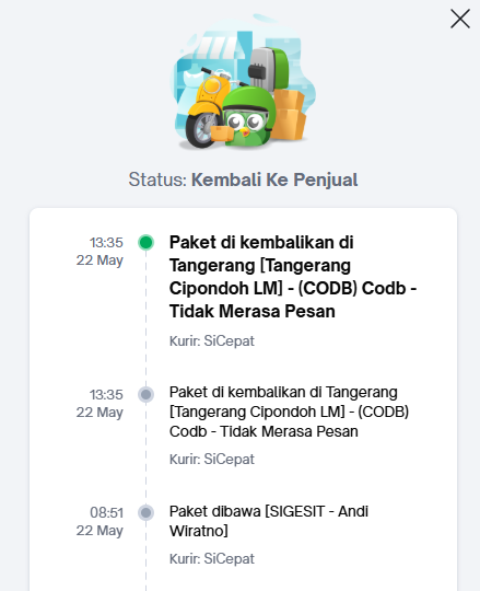 laskaraih's tweet photo. @sicepat_ekspres Paket belum dikirim malah di kembalikan ke gudang pengiriman, alesan tidak merasa pesan, padahal sudah wa kasih info pembayaran, sampai saat ini paket belum dikirim. resi 002915899821, sampe saja belum. #sicepat #tokopedia @tokopedia https://t.co/jAqxBTlKBe