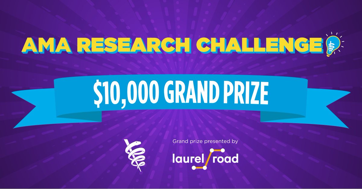AMA (@amermedicalassn) on Twitter photo Waiting for the chance to submit your abstract to the AMA Research Challenge? Now's the time! Submissions are open until July 16. Send in your research to the largest national, multi-specialty research event for med students and residents and win $10,000 presented by <a href="/LaurelRoad/">Laurel Road</a>. Waiting for the chance to submit your abstract to the AMA Research Challenge? Now's the time! Submissions are open until July 16. Send in your research to the largest national, multi-specialty research event for med students and residents and win $10,000 presented by <a href="/LaurelRoad/">Laurel Road</a>.