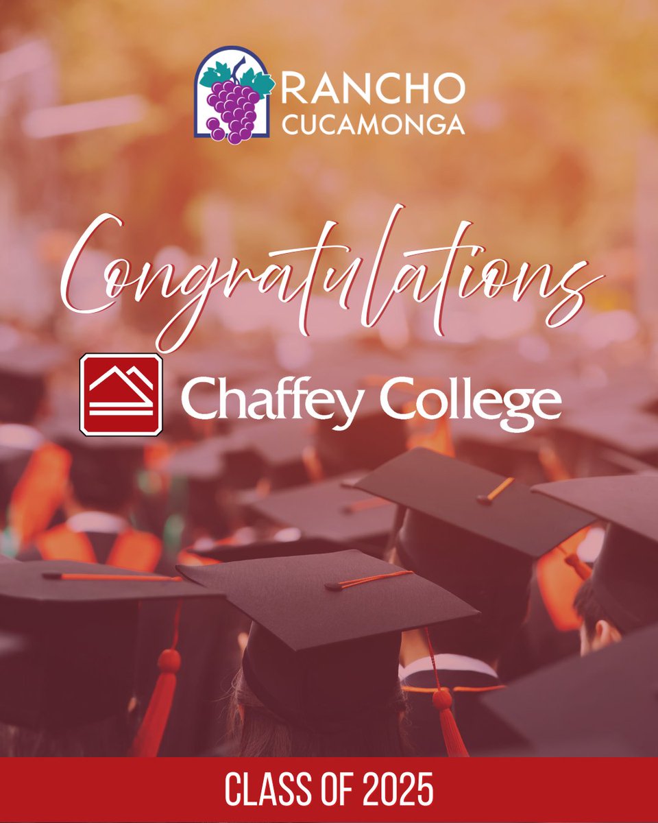 Rancho Cucamonga (@cityofrc) on Twitter photo Congratulations <a href="/chaffeycollege/">Chaffey College</a> Class of 2025!
Wishing you a future full of opportunities, new adventures, and incredible accomplishments. The best is yet to come—you did it! 🎓🎉
#Classof2025 #ChaffeyCollege Congratulations <a href="/chaffeycollege/">Chaffey College</a> Class of 2025!
Wishing you a future full of opportunities, new adventures, and incredible accomplishments. The best is yet to come—you did it! 🎓🎉
#Classof2025 #ChaffeyCollege