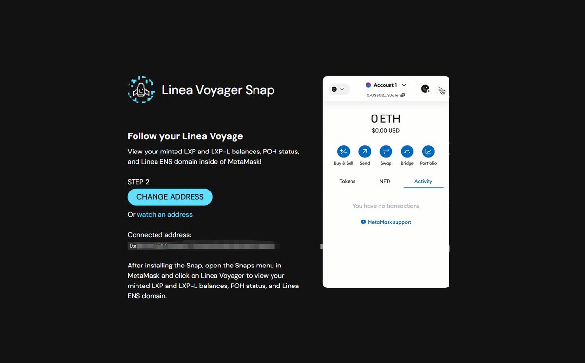 chaozuoye's tweet image. 时隔半年，出生级项目 @LineaBuild  终于引来更新

访问 voyager-snap.linea.build 链接 小狐狸钱包

可在 SNAPS  查看 Linea Voyager 快照信息

PS：已卸载 #metamask 钱包，再次下载回来体验像shi ！！！
#linea #Airdrop #layer2