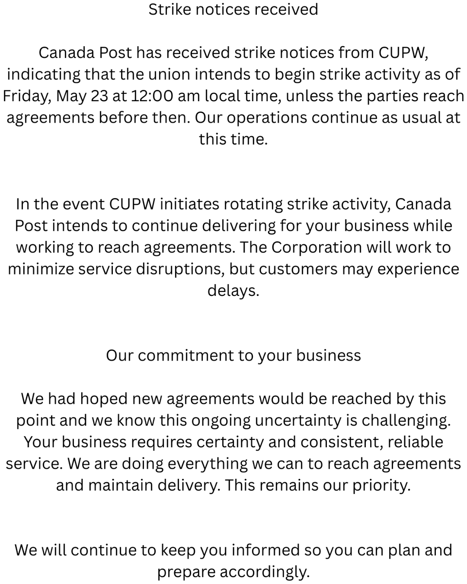 DannaBananas's tweet image. Canada Post introduces new global proposals to the Canadian Union of Postal Workers.

#SmallBusiness #smallbusinessowner #canadapost
