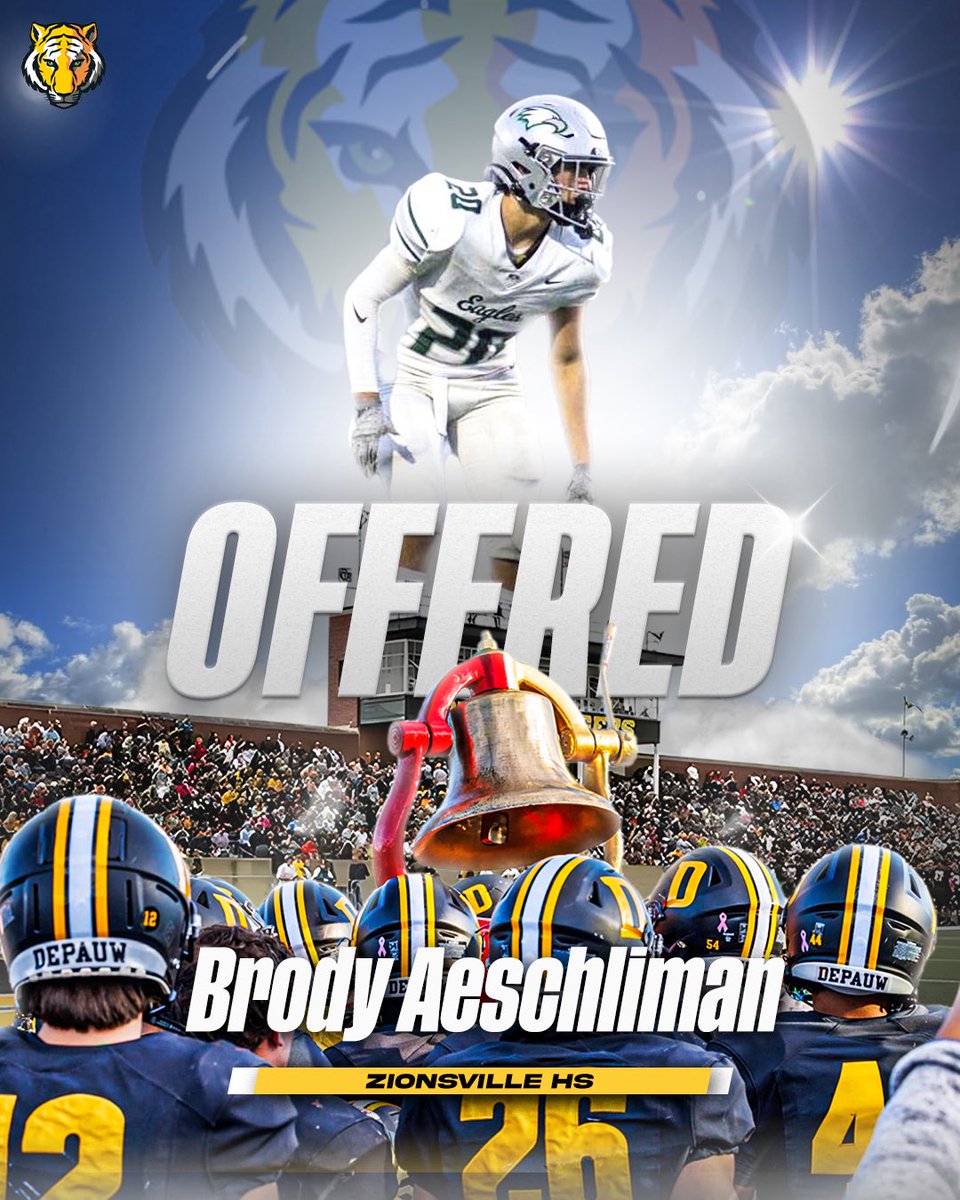 Brody Aeschliman (@brodyaesch) on Twitter photo After an amazing call with <a href="/qbdietz/">Brett Dietz</a> and <a href="/Coach_McElwain/">Ryan McElwain</a> I’m excited to announce I’ve received an offer from <a href="/DePauwTigersFB/">DePauw Football</a> ‼️‼️<a href="/ZionsvilleFB/">Zionsville Football</a> <a href="/zvillewrestling/">Zionsville Wrestling</a> <a href="/ZVille_Strength/">Zionsville S&C</a> <a href="/CoachTurnquist/">Scott</a> <a href="/JoelJanak/">Joel Janak</a> <a href="/RBsCoachBodkin/">Zionsville Running Backs</a> <a href="/Coach__Urb/">Coach Urban</a> <a href="/jeremyskura/">Jeremy Skura</a> <a href="/CoachMundil/">Jon Mundil</a> <a href="/sds_shackelford/">Steven Shackelford</a> After an amazing call with <a href="/qbdietz/">Brett Dietz</a> and <a href="/Coach_McElwain/">Ryan McElwain</a> I’m excited to announce I’ve received an offer from <a href="/DePauwTigersFB/">DePauw Football</a> ‼️‼️<a href="/ZionsvilleFB/">Zionsville Football</a> <a href="/zvillewrestling/">Zionsville Wrestling</a> <a href="/ZVille_Strength/">Zionsville S&C</a> <a href="/CoachTurnquist/">Scott</a> <a href="/JoelJanak/">Joel Janak</a> <a href="/RBsCoachBodkin/">Zionsville Running Backs</a> <a href="/Coach__Urb/">Coach Urban</a> <a href="/jeremyskura/">Jeremy Skura</a> <a href="/CoachMundil/">Jon Mundil</a> <a href="/sds_shackelford/">Steven Shackelford</a>