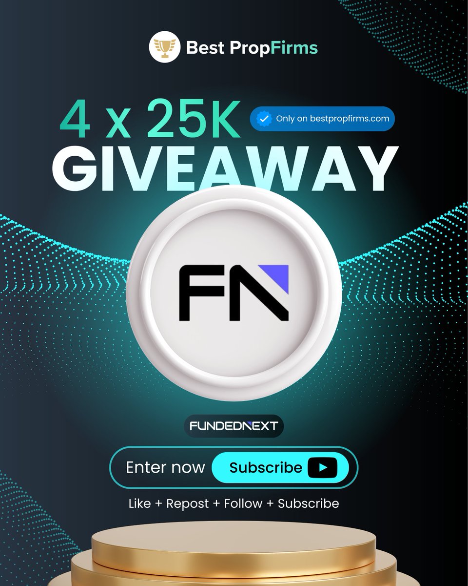 Free 100K Prop Firm Account Giveaway with <a href="/FundedNext/">FundedNext</a> ✅

4 x 25K Challenge Accounts 🎁

To Enter:
1️⃣Subscribe to our Youtube Channel: youtube.com/@propfirms 
2️⃣Follow <a href="/Prop_Firms/">Best PropFirms</a>
3️⃣Like and Retweet
4️⃣Comment 'DONE'
5️⃣Have a FundedNext account (use the link below)

Sign up ➡️