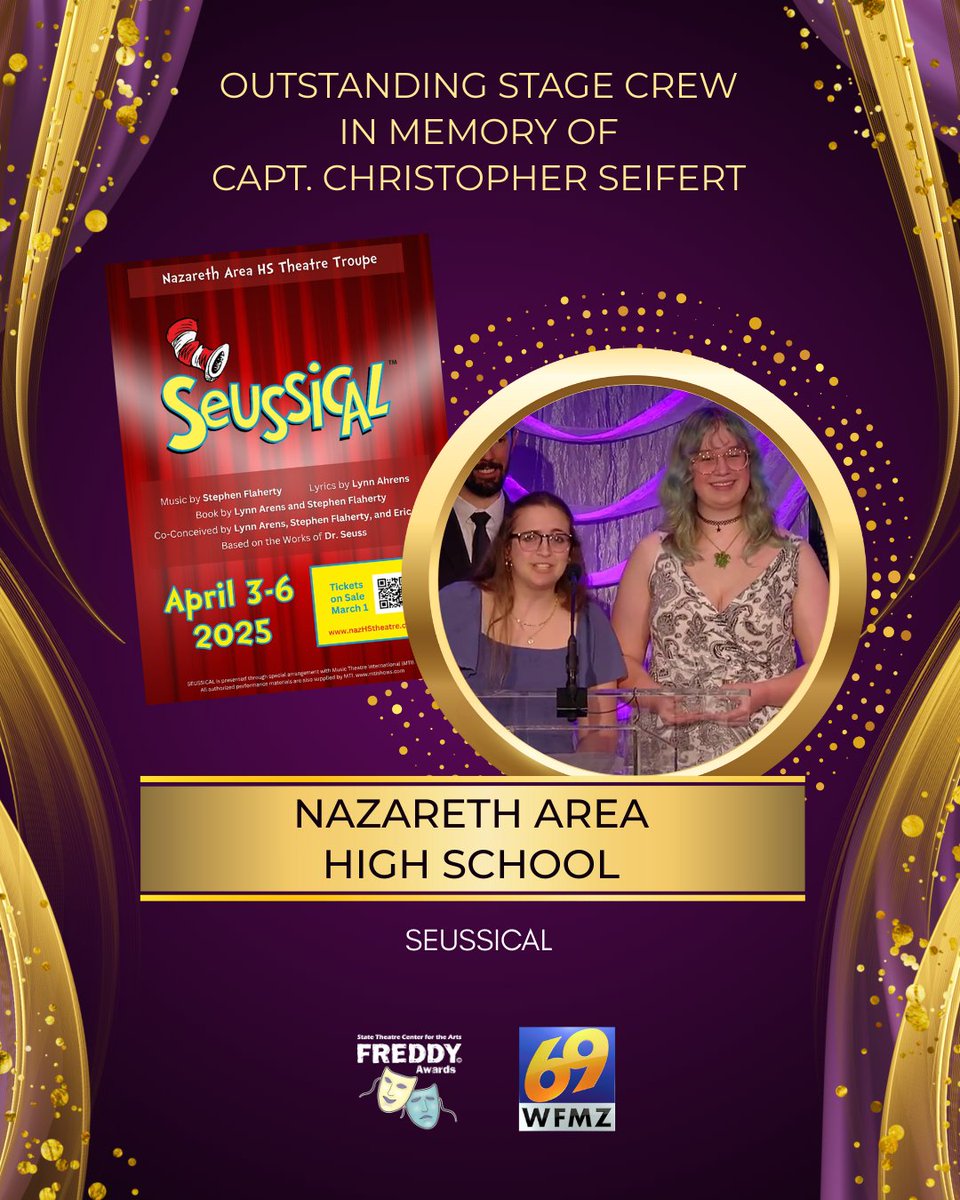 Outstanding Stage Crew In memory of Capt. Christopher Seifert goes to Nazareth Area High School | Seussical  🎭 #FREDDY2025 #FREDDYAwards

Watch Acceptance Speeches &amp; Performances: wfmz.com/freddyawards?u…